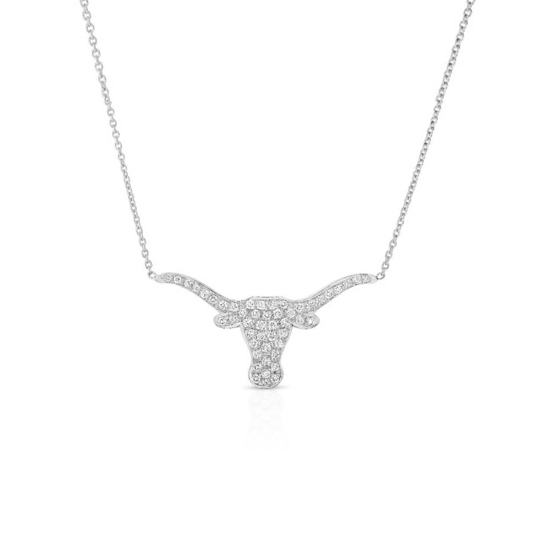 Korman 18k Medium Pavé Diamond Longhorn Necklace White Gold